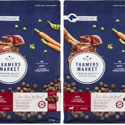 Farmer's Market Beef and Farm Vegetables Adult Dry Dog Food 6.8kg - Made with Real Australian Meat & Vegetables for Complete Nutrition, Supports Muscle, Skin & Coat Health