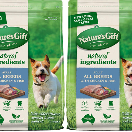 Nature's Gift Adult Dry Dog Food, Chicken & Fish 2.5kg - 100% Complete & Balanced Nutrition, Supports Digestion, Immunity & Skin Health