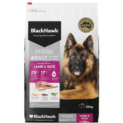 Black Hawk Dry Dog Food Adult Lamb and Rice 20kg - LONG EXP - FREE SHIPPING